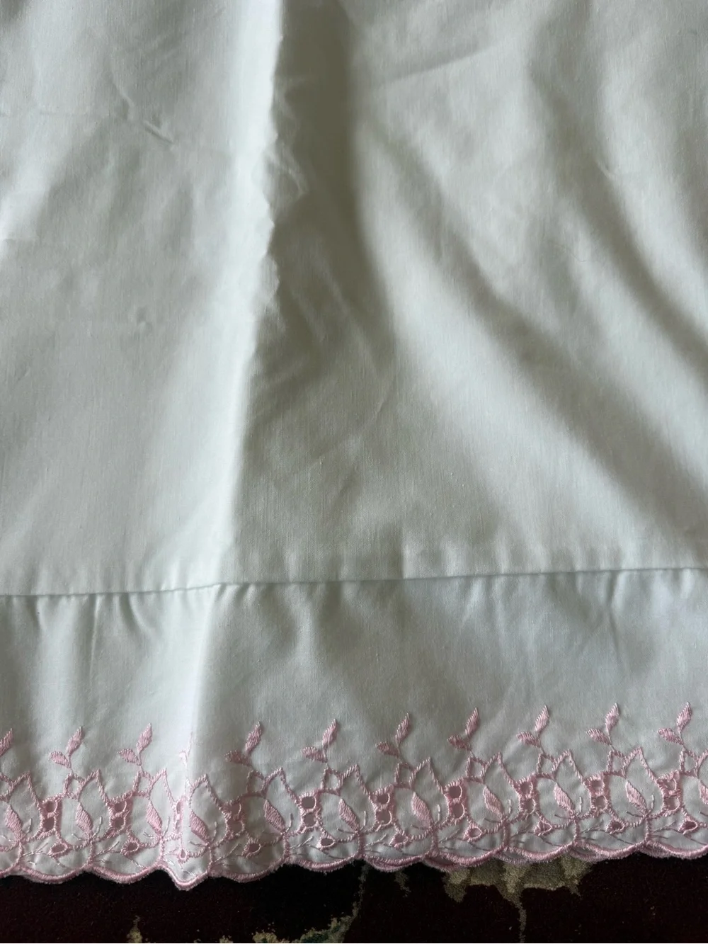 Vintage Cannon pink white eyelet queen flat sheet